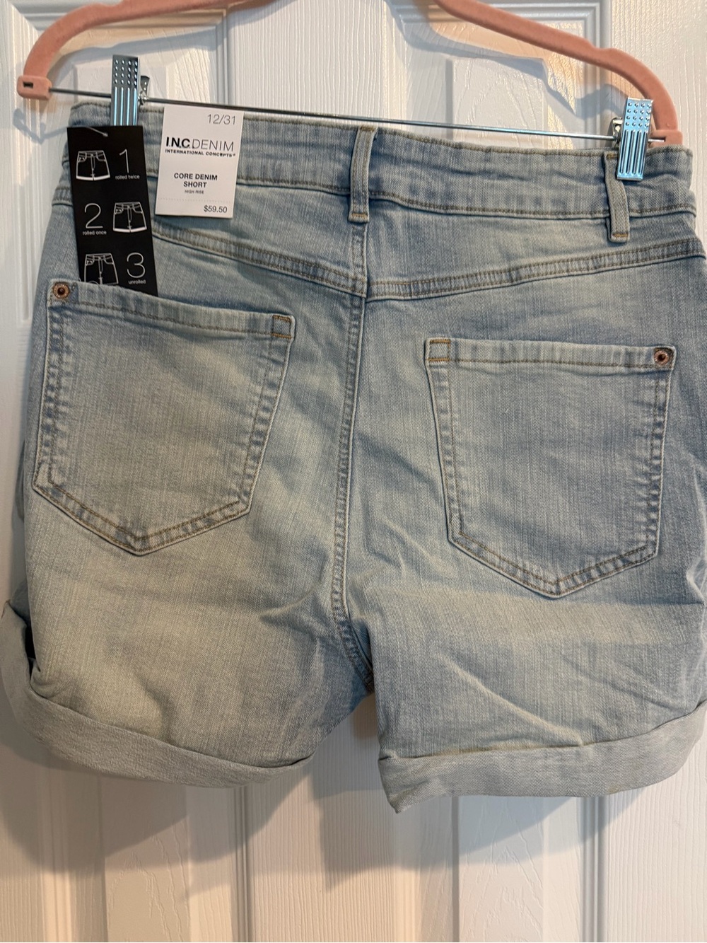 INC International Concepts Light Blue Denim Roll-Hem Shorts - Picture 3 of 8